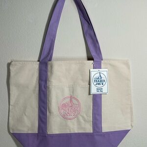 Trader Joe's Cream and Lavender Canvas Tote